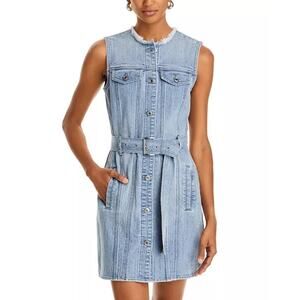 NEW Michael Michael Kores Frayed Neck Button Shirt Denim Sleeveless Mini Dress